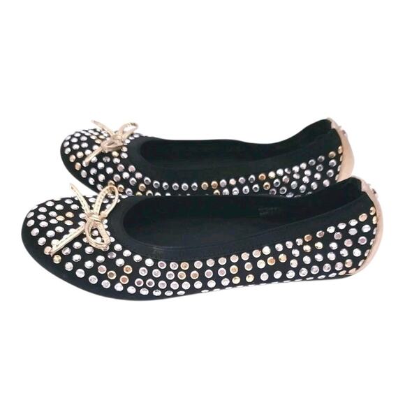 Stuart Weitzman Fannie Tara Flat, Size Girl US 2, Black/Multi Studs Formal Shoes - Picture 4 of 6